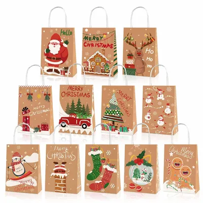 Produktbild von Set aus 12 Weihnachtsgeschenktüten aus Kraftpapier