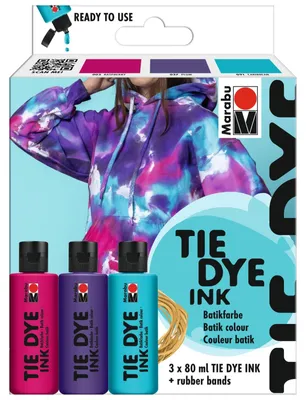 Produktbild von Batikfarben Stoffmalfarben Tie Dye Set - 3 x 80 ml - Auf Wasserbasis - Lichtecht - Für Batiktechniken und Textilien