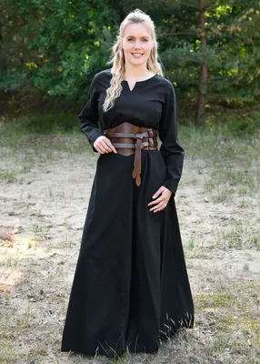 Produktbild von Battle-Merchant Leichtes Mittelalterkleid Milla, Wikingerkleid, schwarz - Gothic Wikinger LARP Mittelalter Kleid Kostüm Größe: S