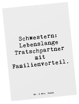Produktbild von Mr. & Mrs. Panda Postkarte Spruch Schwestern Tratschpartner - Weiß - Geschenk, einzigartige Designs, bildkarte, Geschwisterliebe, einzelkarte, persönliche Erinnerungen