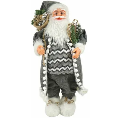 Produktbild von XL Luxus Weihnachtsdekoration Weihnachtsmann stehend grau-weiß - 70cm