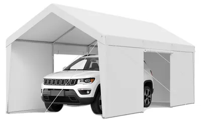 Produktbild von VEVOR Carport, 12 x 20 FT Outdoor-Auto-Überdachung, tragbarer Carport mit abnehmbaren Seitenwänden & Tür, robuster Autoschutz, UV-beständig & wasserabweisend, ganzjährige Schutz für Automobile und Boote Grau, Weiß-3.65x6.09x3.02 m