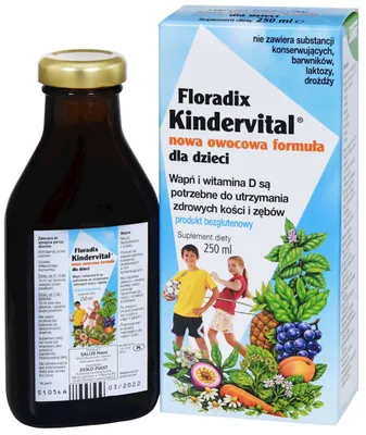 Produktbild von KALZIUM UND VITAMIN D FÜR KINDER, GLUTENFREIE FLÜSSIGFORM, 250 ml – SALUS (FLORADIX)