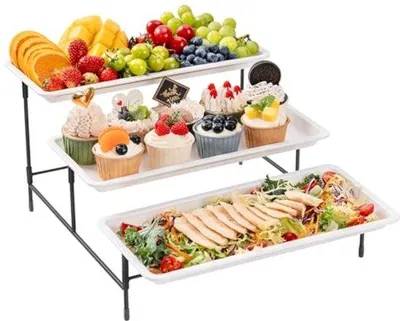 Immagine prodotto di Piatto servitore Famanu a tre livelli - Contenitori in plastica nera per feste e buffet