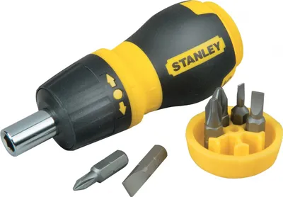 Produktbild von Stanley Bit-Schraubendreher kurze Ausführung mit Ratsche und sechs Bits