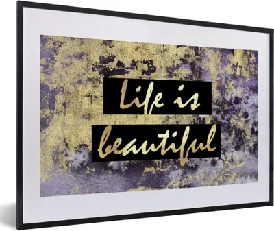 Produktbild von MuchoWow® Gerahmtes Poster Zitate - Leben - Gold 60x40 cm - Poster mit Schwarzem Bilderrahmen Wandposter Rahmen Foto Bilder - Schlafzimmer - Plakat in Rahmen - Drucken