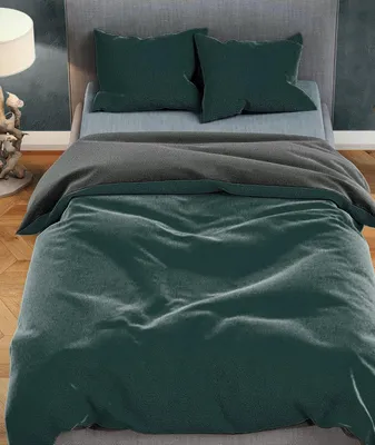 Immagine prodotto di Set di biancheria da letto in peluche 200x200 cm Verde scuro Antracite Unicolore Invernale con cerniera