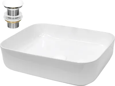 Produktbild von LuxeBath Waschbecken Aufsatzwaschbecken Eckig, 50,5x39,5x13,5 cm, Weiß, aus Keramik, inkl. Ablaufgarnitur ohne Überlauf
