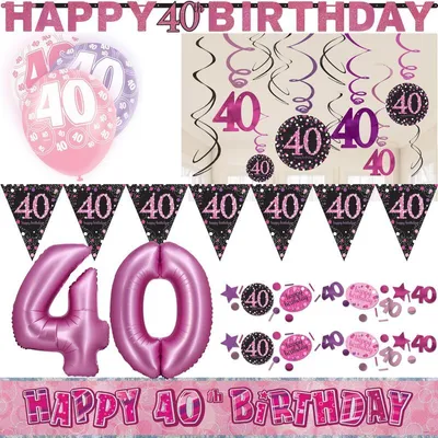 Produktbild von Partyset 40. Geburtstag Deko Geburtstagsdeko Deko pink rosa schwarz Frau Zahl