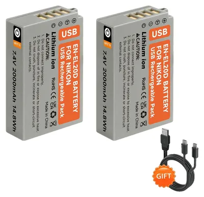 Image de Batterie rechargeable pour appareils photo numériques, capacité de 2000 mAh, connecteur de charge USB-C, lot de 2 batteries