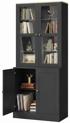 Produktbild von Vitrine, 6-st?ckiges Aufbewahrungsm?bel mit 4 Tš¹ren (2 aus Sicherheitsglas), verstellbaren Einlegeb?den, schwarz