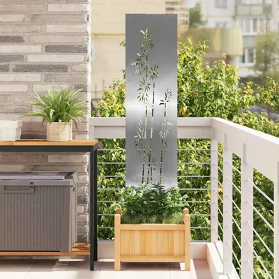 Produktbild von "Schlussverkauf" Garten Sichtschutz-Leinwand - Leinwandbilder - Wandbild - Floral Silber 32x140 cm Edelstahl C16896