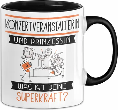 Produktbild von Konzertveranstalterin Und Prinzessin Tasse Geschenk Für Eine Konzertveranstalterin Geburtstag Was Ist Deine Superkraft (Schwarz)