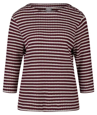 Produktbild von Rabe Damen T-Shirt Dunkelrot Größe 36 Feinstrick mit Ringel und Schulterknöpfen