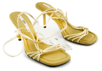 Produktbild von ZARA Damen-Sandaletten mit Stiletto-Absatz und Schnürung, Pastell-Limette 39