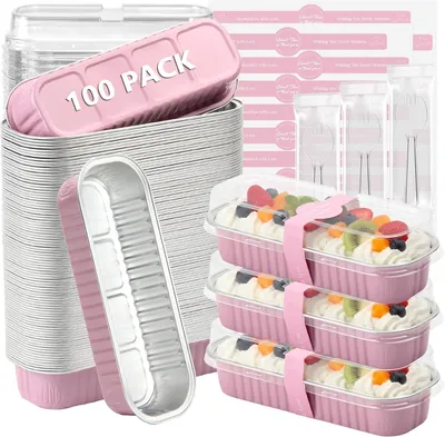 Mini-Folien-Kuchenformen, 100 Stück, mit Deckeln & Löffeln, 200 ml