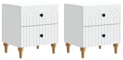 Image de vidaXL Table de chevet, 2 pièces, blanche, 43 x 34,5 x 48 cm, en bois composite