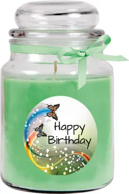Zdjęcie produktu dla Świeczka zapachowa w słoiku "Happy Birthday", zapach: kokos (zielony), 500g - pali się do 110 godzin