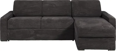 Produktbild von Reversibles Ecksofa mit Schnellbettfunktion - Cord - Grau - Liegefläche 160 cm (breite Latten) - Matratze 22 cm mit Memory Schaum - CALITO