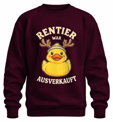 Imagen del producto de Camiseta de cuello redondo o sudadera con estampado de reno navideño, diseño de pato de goma con cuernos de reno, uni, color burdeos, talla 3XL