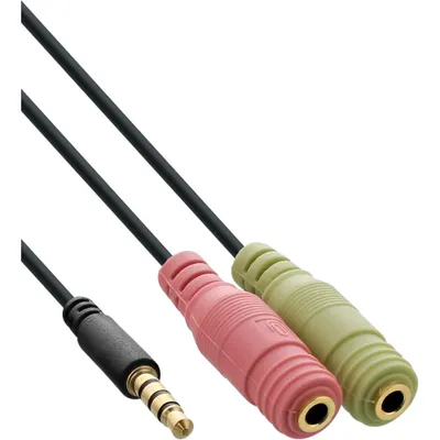 Produktbild von InLine Headset Adapterkabel, 3,5mm Stecker an 2x3,5mm Buchse, schwarz, 1m, 2 x 3.5mm, Buchse, 3.5mm, Stecker, 1 m, Schwarz