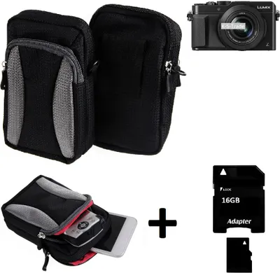 Produktbild von Kompatibel mit Panasonic Lumix LX100 Gürtel Tasche Holster Umhänge Tasche Fototasche Schutz Hülle schwarz-grau + Extrafach K-S-Trade