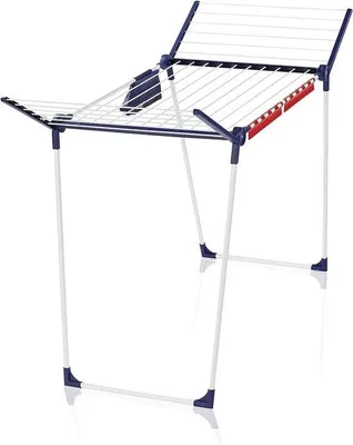 Image de Support pour séchoir mural, 18 m de long, pour le linge long, blanc et bleu, en métal