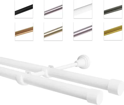 Produktbild von Gardinenstange Vorhangstange 19 mm Wandmontage 2-läufig, Weiß Glänzend, 180 cm