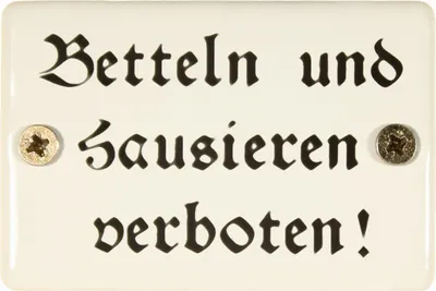 Produktbild von Hinweis-Schild: Betteln und Hausieren verboten! Emaille Türschild
