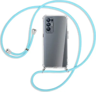 Produktbild von Handykette Backcover-Schutzhülle mit Band (Metall silberfarben) für Oppo Reno5 Pro Plus 5G - himmelblau