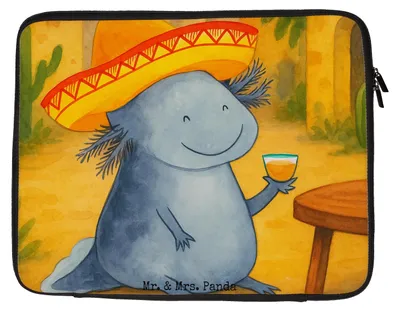 Produktbild von Mr. & Mrs. Panda Laptop Tasche Axolotl Tequila Design 27 x 36 cm - Weiß - Geschenk, Mexiko, Laptoptasche, Urlaub, Case, Hülle, Party, Lurch, trinken, Laptophülle