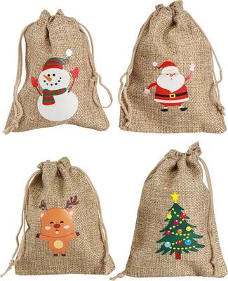 Produktbild von Weihnachten Jutebeutel Geschenktasche Natur 10×13cm Set 8St