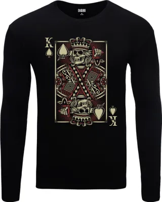 Produktbild von Herren Warm, Langarm-T-Shirt mit Druck Skelettkönig-Karte Schwarz Gr.M