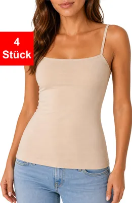 Produktbild von Spaghettitop 4er Pack Damen UNTERHEMD Tanktop Top - Beige S 4 Stück