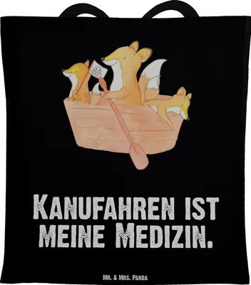 Produktbild von Mr. & Mrs. Panda Tote Bag Fuchs Kanufahren - Schwarz - Geschenk, Schultasche, Shopping Tasche, Kanutour, Kanuverleih, Kanu Schule, fahren, Laptoptasche, Einkaufstasche