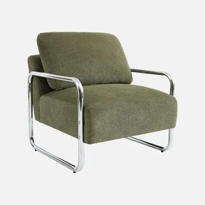 Produktbild von sweeek - Vintage-Sessel mit verchromtem Gestell und Chenille-Bezug - Khaki