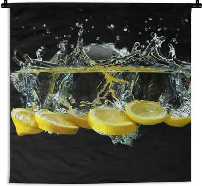 Produktbild von MuchoWow® Wandteppich Wandbehang Zitrone - Frucht - Gelb - Stilleben - Wasser 60x60 cm Tapisserie Dekoration Wandtuch - Dekorationen - Wand Decke
