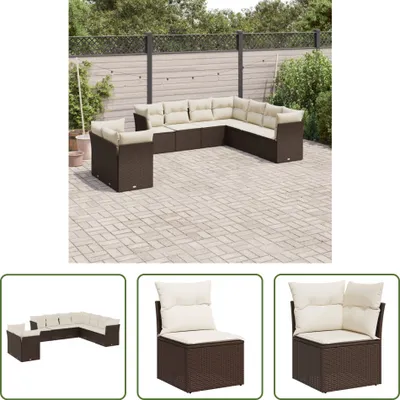 Produktbild von The Living Store 9-tlg. Garten-Sofagarnitur mit Kissen Braun Poly Rattan