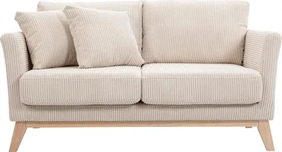 Produktbild von Miliboo - Zweisitzer skandinavisches Sofa mit abnehmbarem Bezug aus samtigem Rippstoff und hellem Holz OSLO