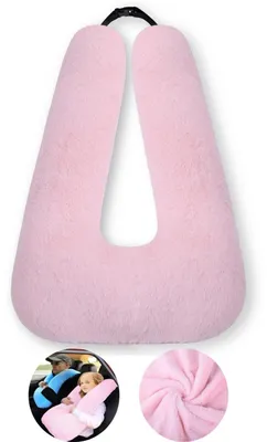Immagine prodotto di Cuscino da viaggio per bambini, cuscino per il collo a forma di U, cuscino per dormire in auto, rivestito in ecopelliccia rosa