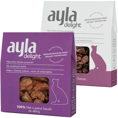 Zdjęcie produktu dla Ayla Delight Serca i Filet z Kaczki 2x28g Liofilizowany Przysmak Dla Kota 100% Mięsa