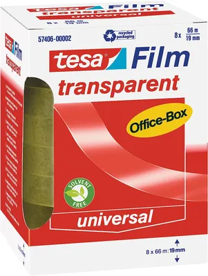 Produktbild von TESA 57406, 66 m, Transparent, Polypropylen (PP), Karton, Papier, 19 mm, 8 Stück(e)