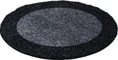 Image de Tapis pour salon, à poils longs, couleur anthracite, 160x160 cm, forme ronde, avec bordures décoratives