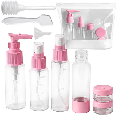 Produktbild von Kosmetische Reiseflasche Set 9 in 1 Reiseflaschen für Flüssigkeiten Flugzeug-Reiseset für Kosmetik / Shampoo / Duschgel / Creme Rosa Retoo