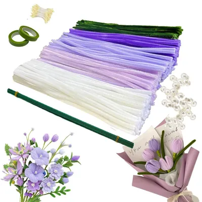 Produktbild von Pfeifenreiniger Bastelset 400 Stück 5 Farben für Blumen DIY Blumensträuße mit Zubehör