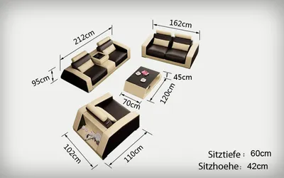Produktbild von Ledersofa Couch Sofagarnitur Neu 3+2+1 Sitzer Garnitur Design Modern Sofa +USB