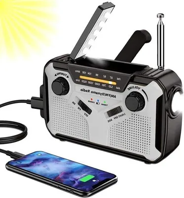 Produktbild von Portable Solar Radio mit 4000 mAh Akku, LED-Taschenlampe mit SOS-Alarm für Camping und Notfall