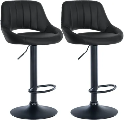 Produktbild von CLP 2er Set Barhocker Milet Kunstleder höhenverstellbar drehbar mit Rückenlehnen schwarz Material Gestell Metall matt schwarz