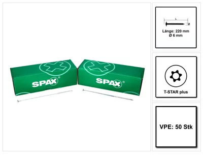 Zdjęcie produktu dla SPAX® 0251010602205 SPAX® Holzbauschrauben T30 Tellerkopf WIROX 0251010602205 6 mm x 220 mm, 50 St.