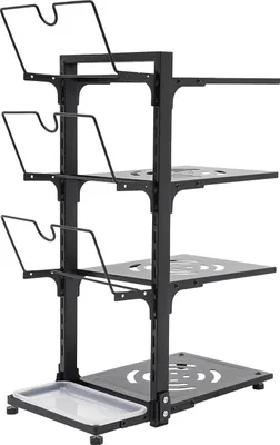 Obrázek produktu pro Stojan na hrnce a pánve - Kuchyňský organizér - 4 úrovně - Uhlíková ocel - 37 × 22,6 × 53 cm - 10 kg na úroveň - Černá barva